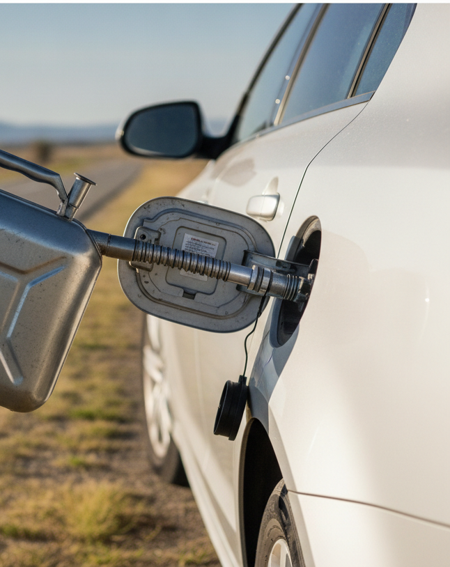 fuel container filling the car no faces just hand for fuel delivery service